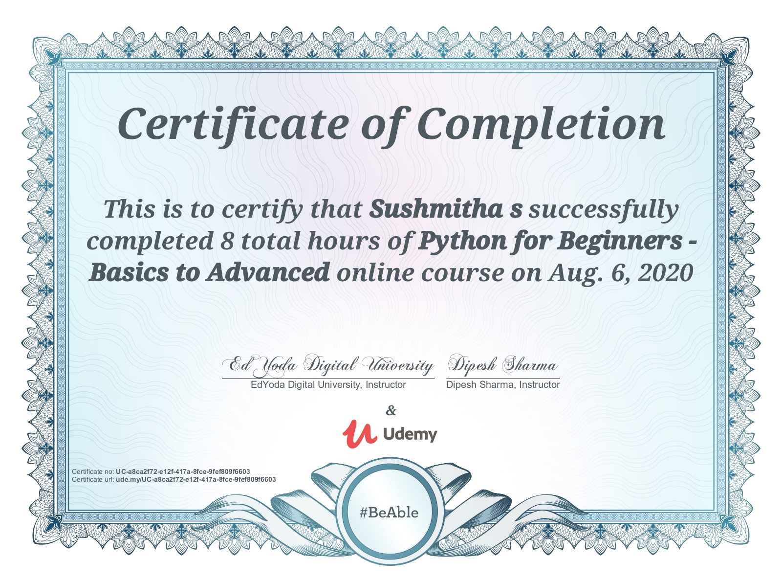 python udemy certificate